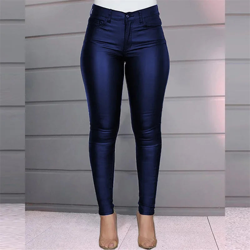PU-Hose in Leder-Optik, High Waist – Slim Fit, Zipper-Fly, Full Length